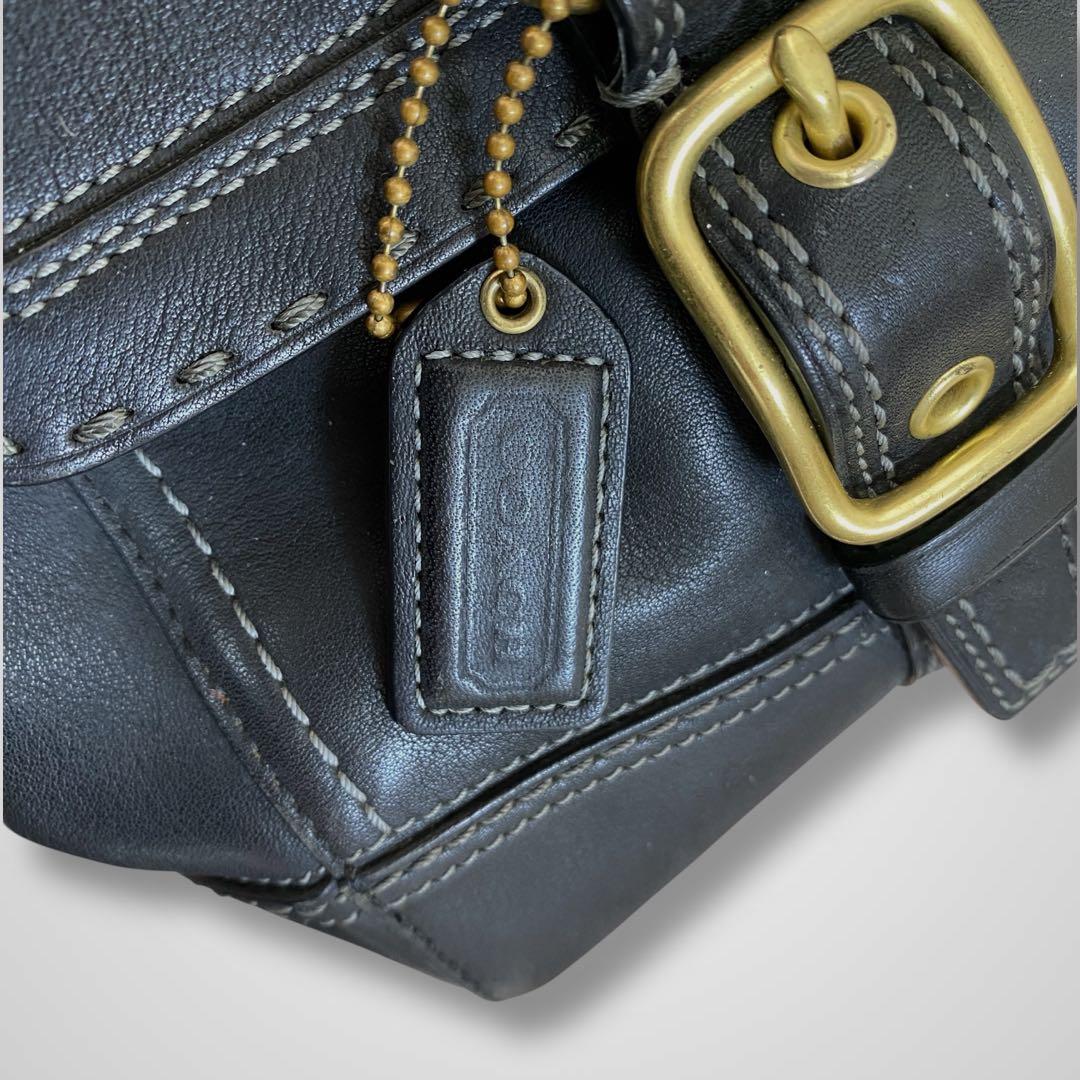 バッグ COACH leather turn lock tote bag black