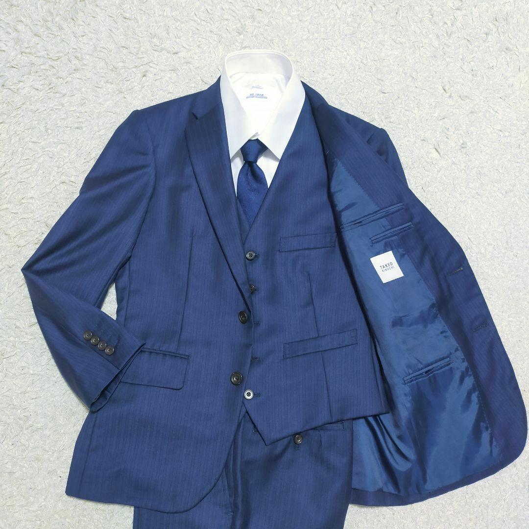 【紳士の装い】タケオキクチ×御幸毛織・スリーピーススーツ・ネイビーストライプ・S