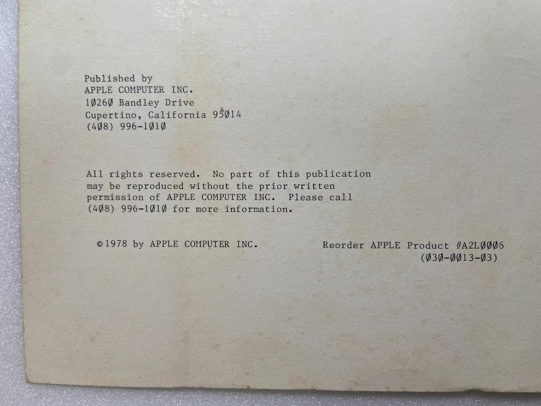 AppleII APPLESOFT II Manual 英語版 （中古,当時物）