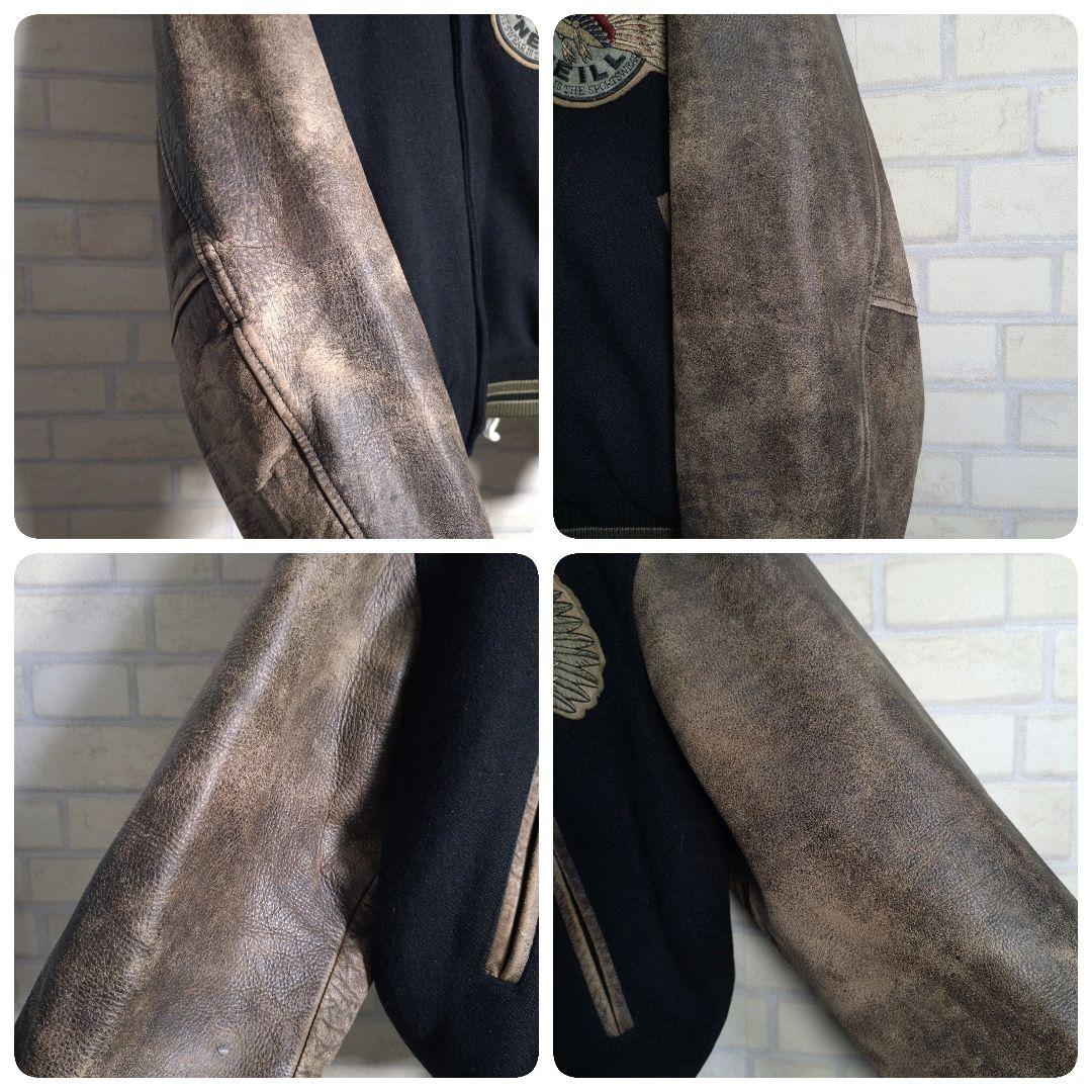 オニール★日本製 総刺繍 インディアン柄 アームレザー 牛革 スタジャン 黒 M