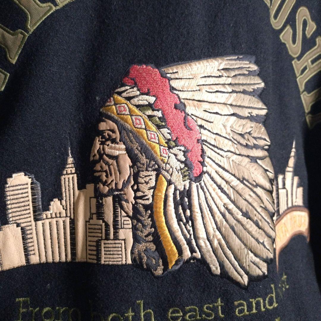 オニール★日本製 総刺繍 インディアン柄 アームレザー 牛革 スタジャン 黒 M