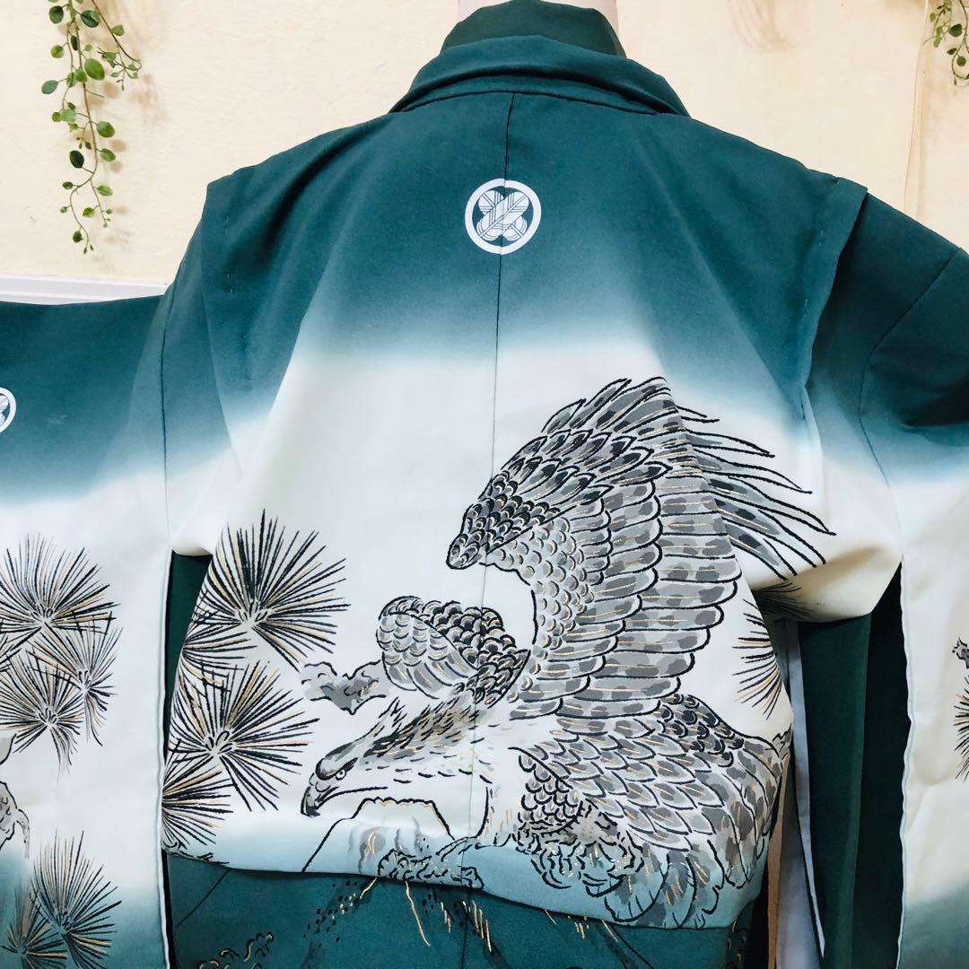 七五三 五歳‼️豪華グリーン系に鷹金彩煌びやか❤️完全フルセット‼️家から揃え無る無し