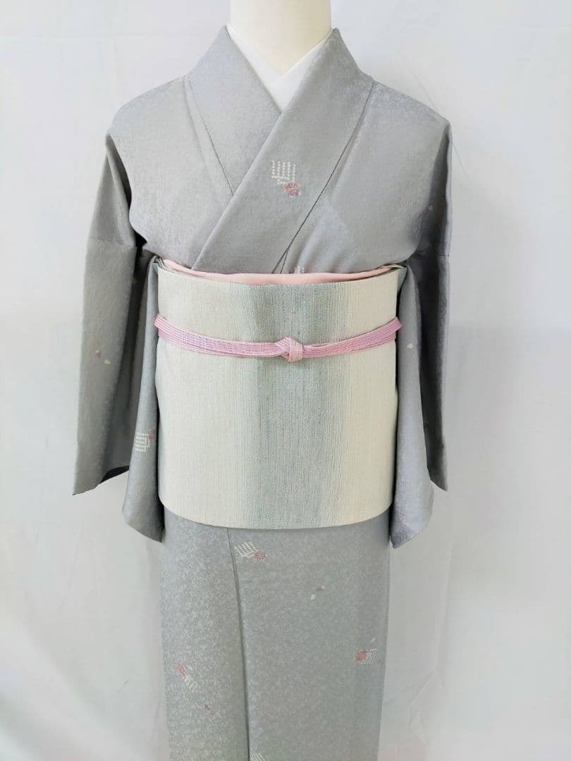 美品 正絹袷 友禅小紋 源氏香 飛び柄 ライトグレー 上品小紋