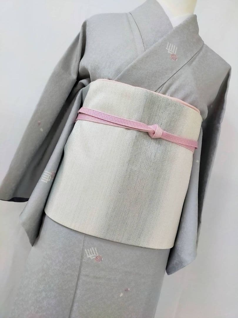 美品 正絹袷 友禅小紋 源氏香 飛び柄 ライトグレー 上品小紋