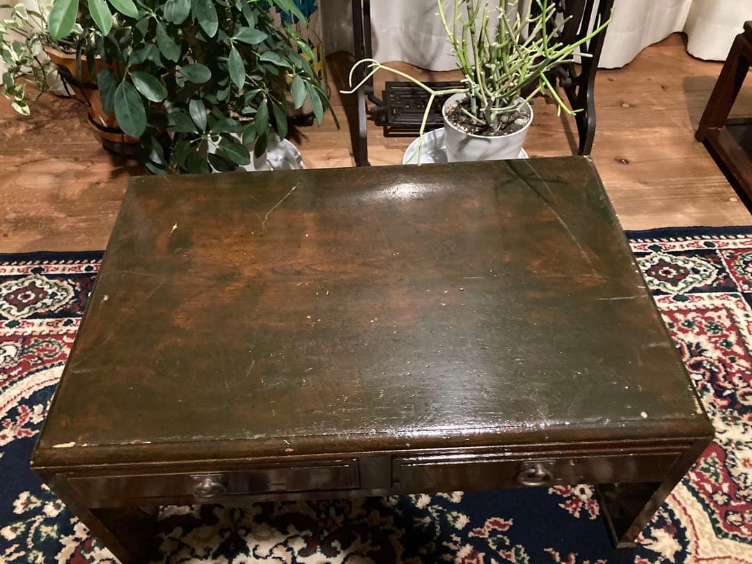 昭和レトロ　木製文机　引出し2杯　ローテーブル20