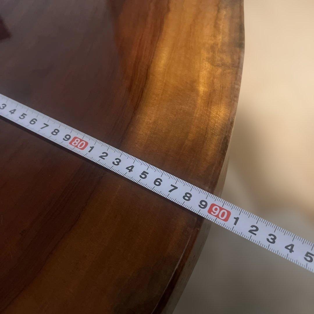 ブビンガ1枚板円形木製テーブル　昭和レトロ