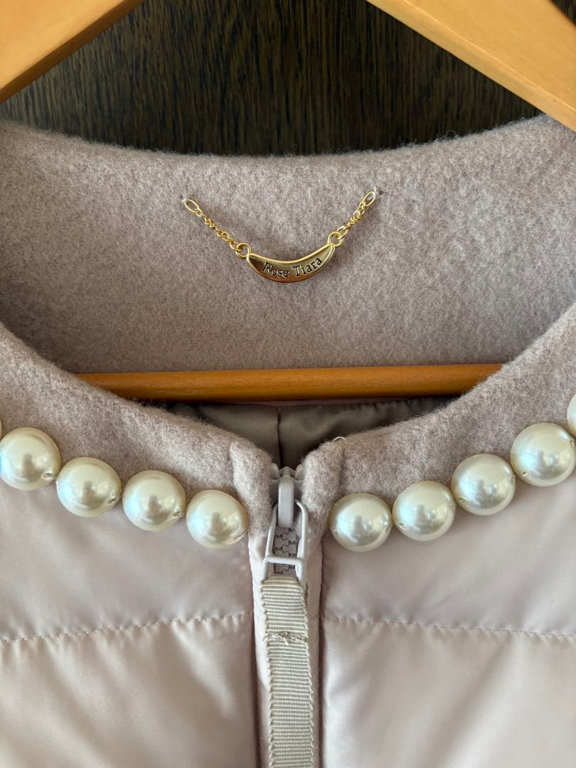 Rose Tiara パール付ノーカラージャケット 大きいサイズ 42