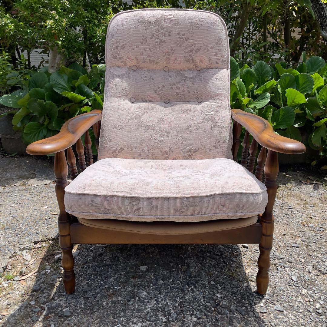 ① カリモク リクライニングチェア パーソナルチェア チェア 花柄　コロニアル