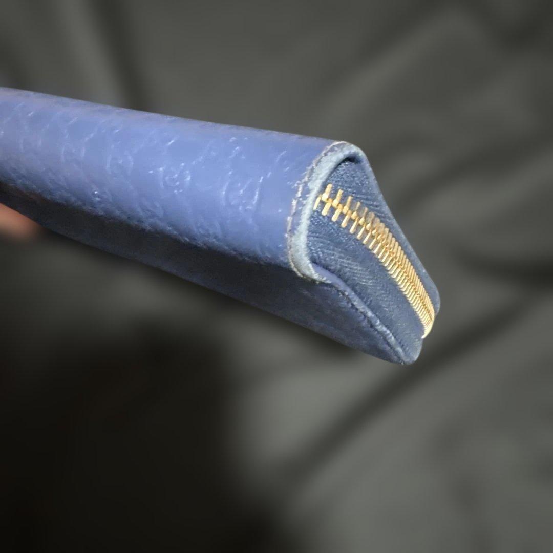 グッチ GGロゴ マイクロシマ 長財布 財布 ラウンドファスナー ブルー 青系