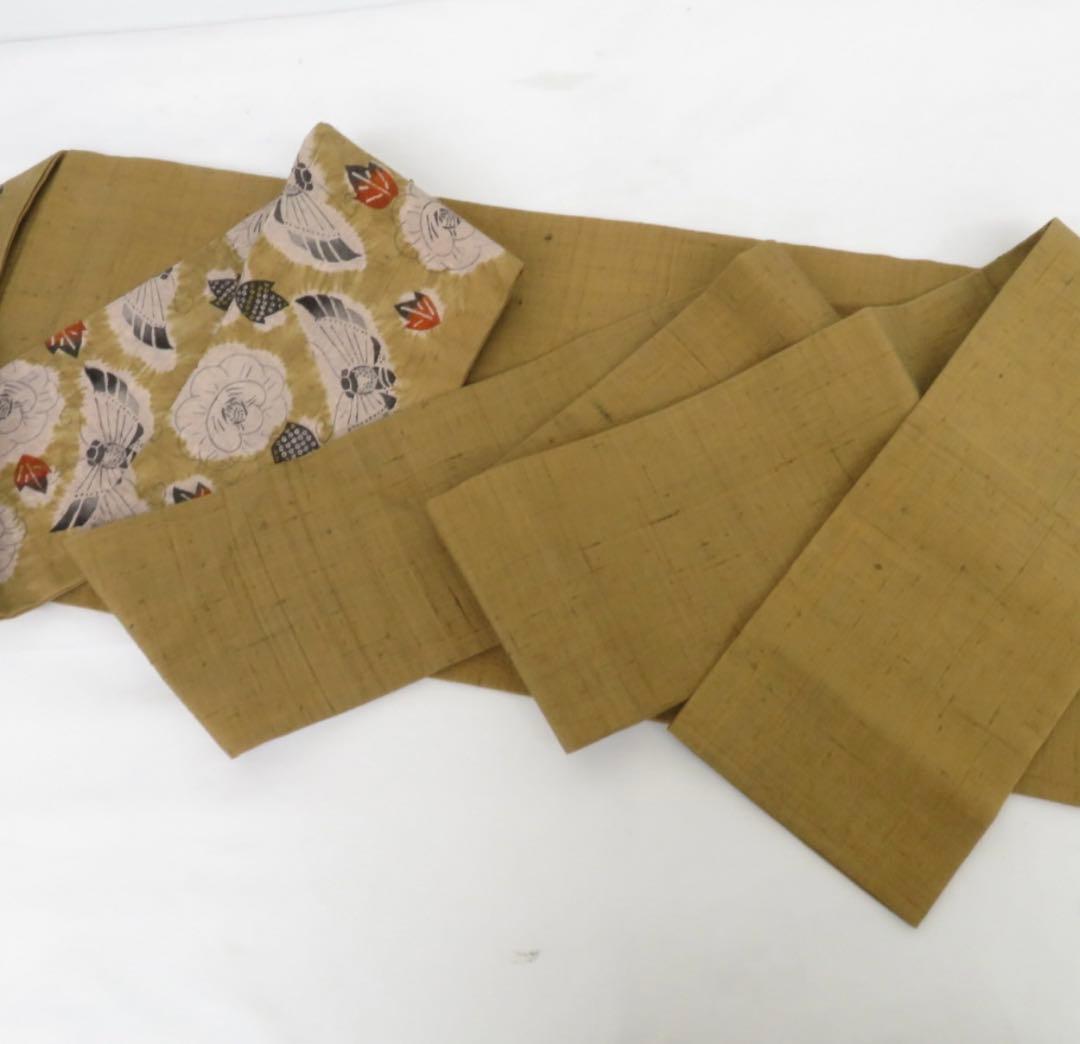 山*子様 型絵染 型絵染め 型染め 名古屋帯 なごや帯 作家 蝶 芍薬 絞り 工