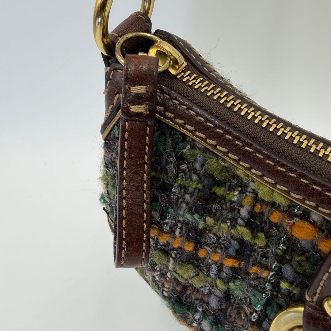 美品 COACH コーチ 8F15 ワンショルダー ツイード グリーン ソーホー