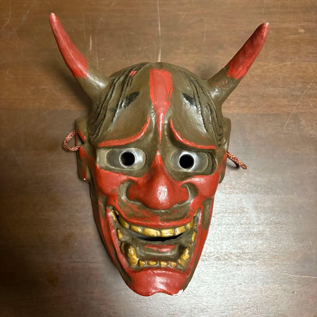 鬼の顔 陶器製お面 般若　能面　伝統　骨董　Japan