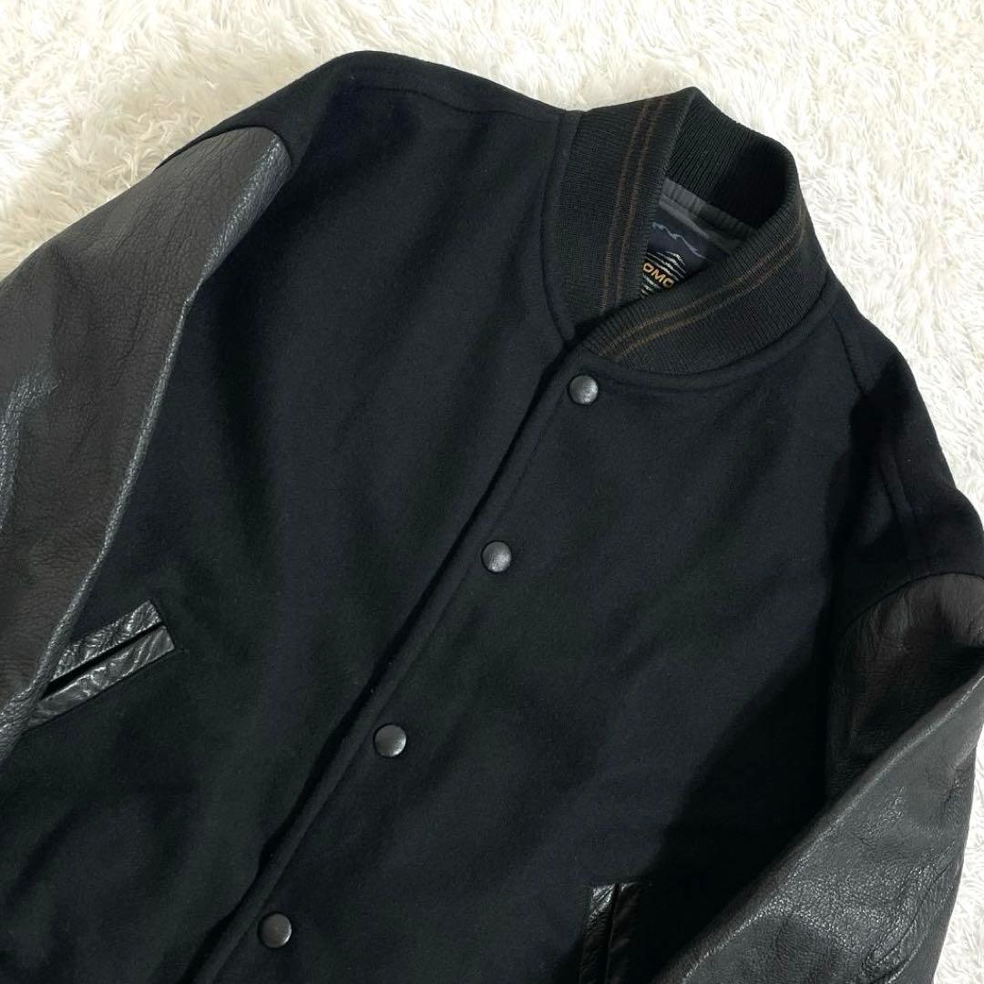 DOMON ドモン スタジャン ブラック 黒 袖レザー デカロゴ M