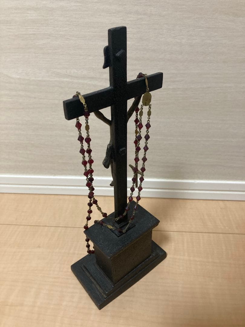 テ*ア様 【アンティーク】金属製 十字架 イエス像 ロザリオ付き