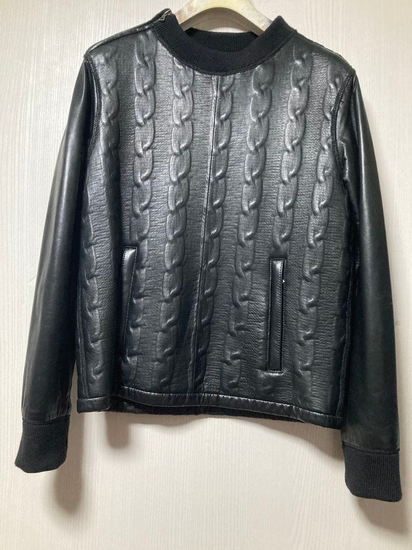NEIL BARRETT ケーブル編みニット レザー ニールバレットXS 黒