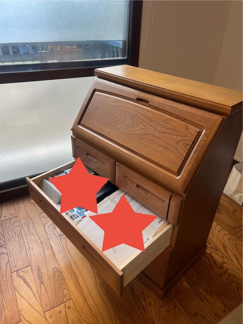 【大雪木工】オーク材 ライティングビューロー デスク（アンティーク品）