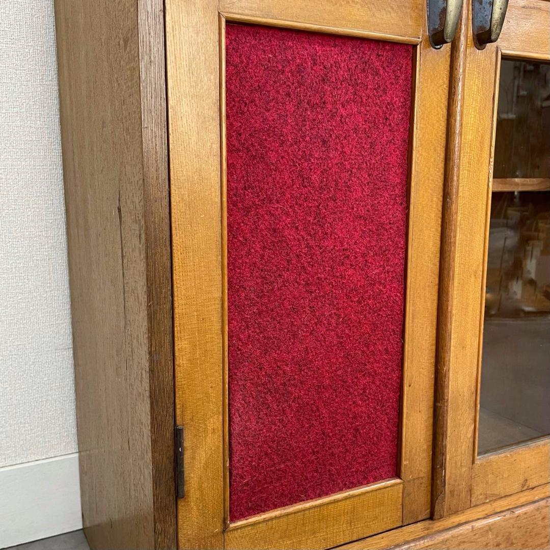 ヴィンテージ 木製 収納棚 ダイヤガラス ガラスキャビネット 食器棚 古家具