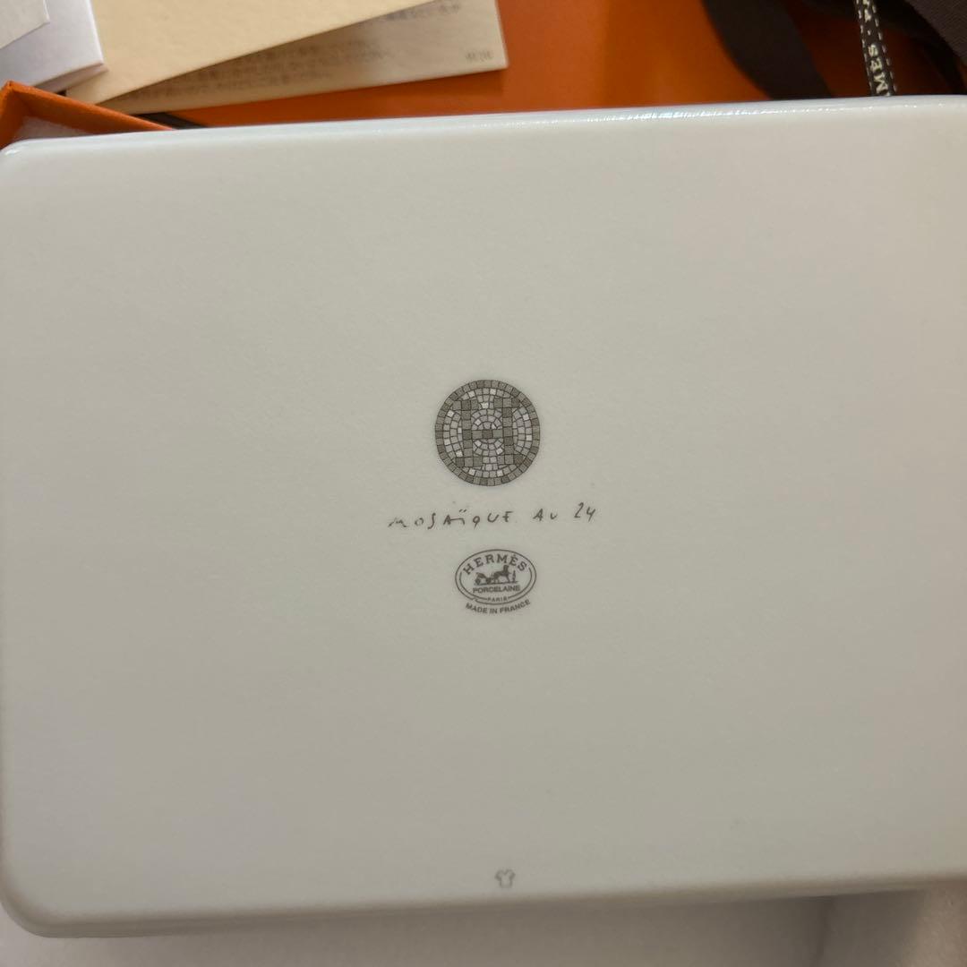 hermes エルメス　モザイクヴァンキャトル　プラチナ　長方形プレート皿