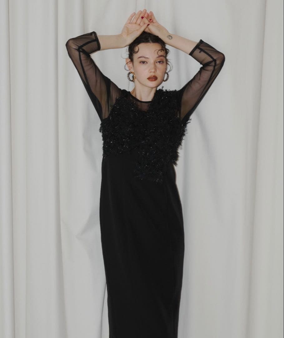 ANDRESD フリンジグリッターノットドレス 結婚式　お呼ばれドレス