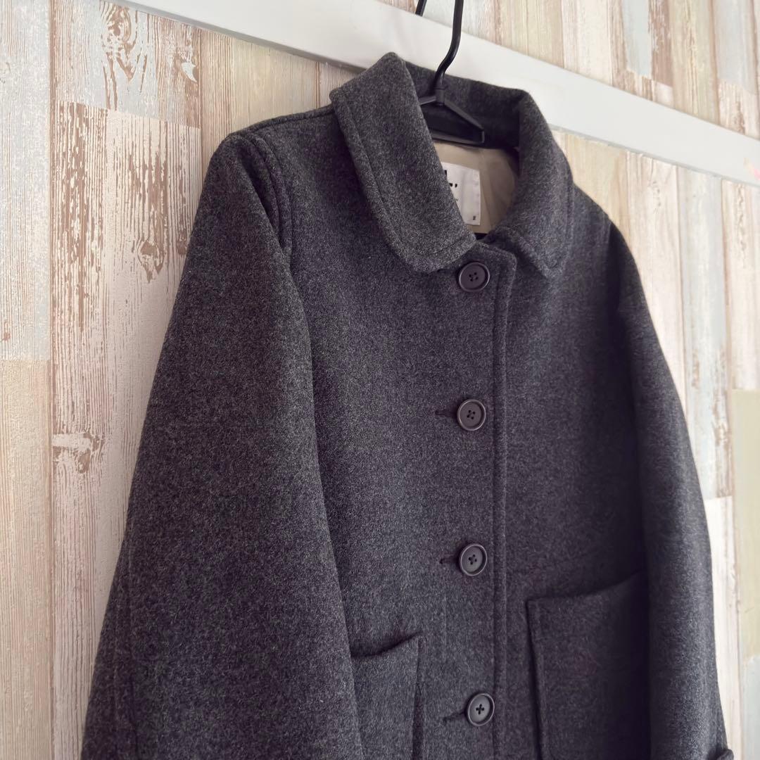 MHL. エムエイチエル ウール メルトン ラウンドカラー コート グレー 2