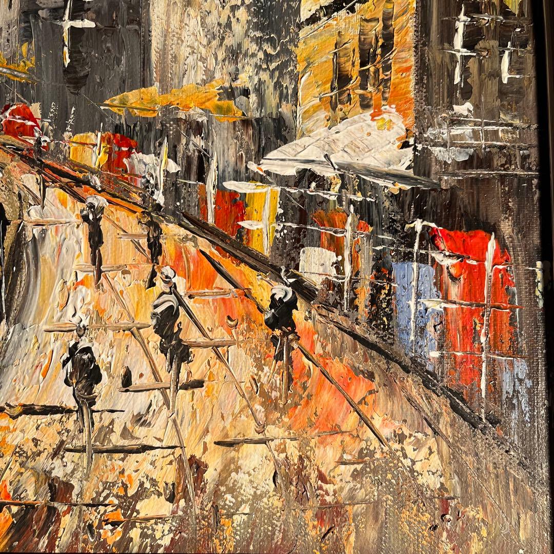 手書き油絵 パリの風景 額付 絵画 インテリア 油彩画