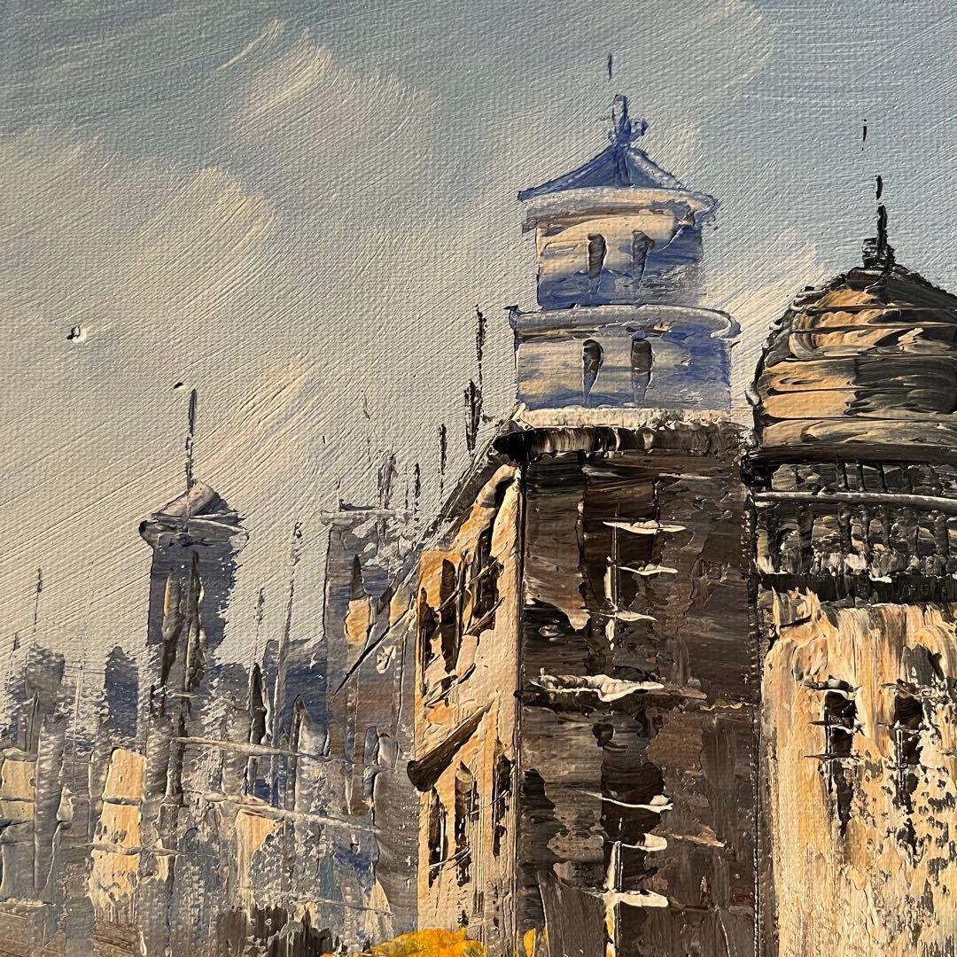 手書き油絵 パリの風景 額付 絵画 インテリア 油彩画