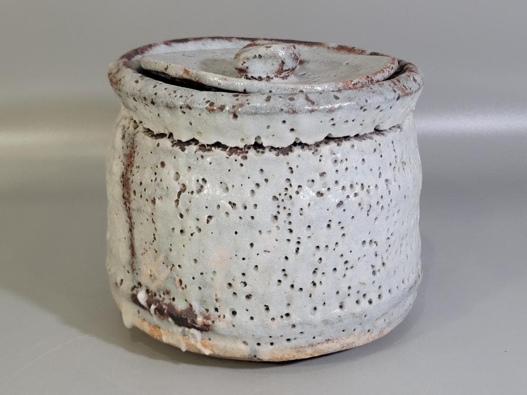 茶道具 鼠志野 水指 塗替蓋 共箱 DT475