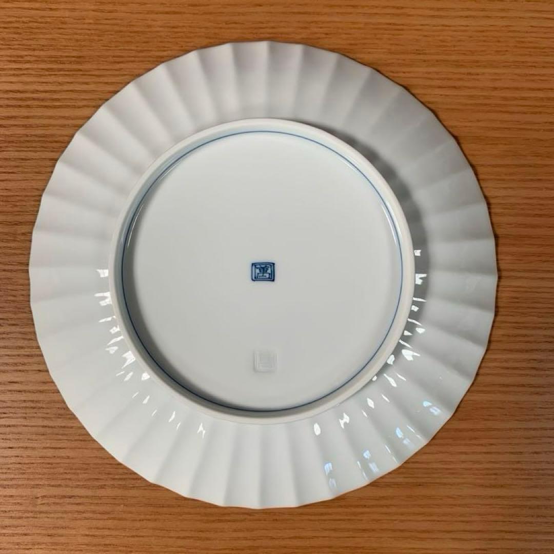 伊万里焼 畑萬陶苑：青磁掛分松竹梅文 菊割6.5寸皿 5枚組セット☆