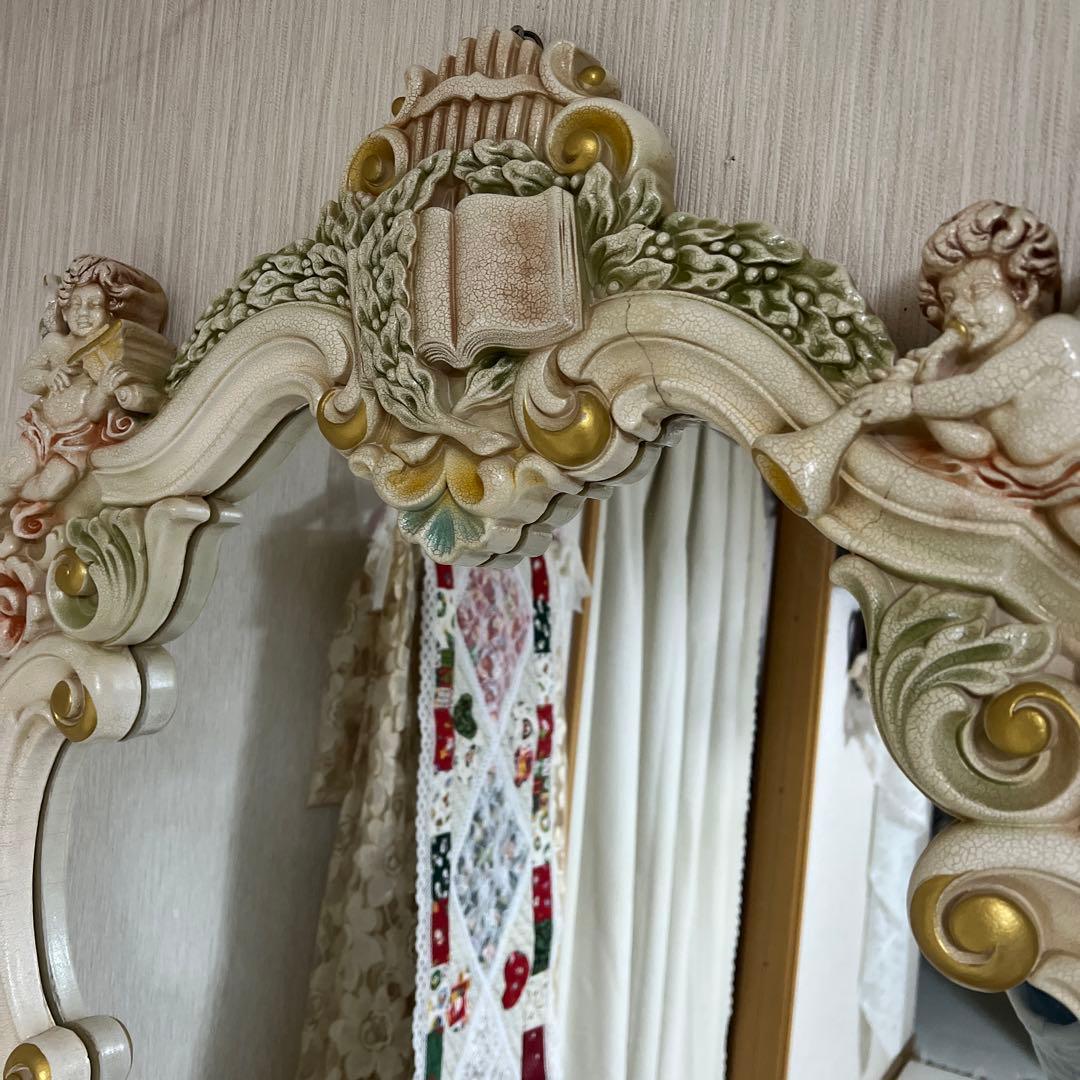 ロココ調　姿見　大型ミラー　ひび割れ加工　クラック加工