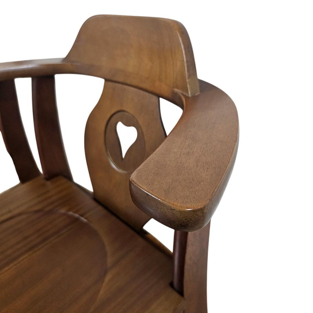 木製 ダイニングチェア 肘付き ハート背もたれ 板座 2脚セット ヴィンテージ