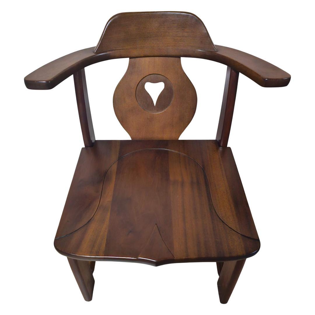 木製 ダイニングチェア 肘付き ハート背もたれ 板座 2脚セット ヴィンテージ