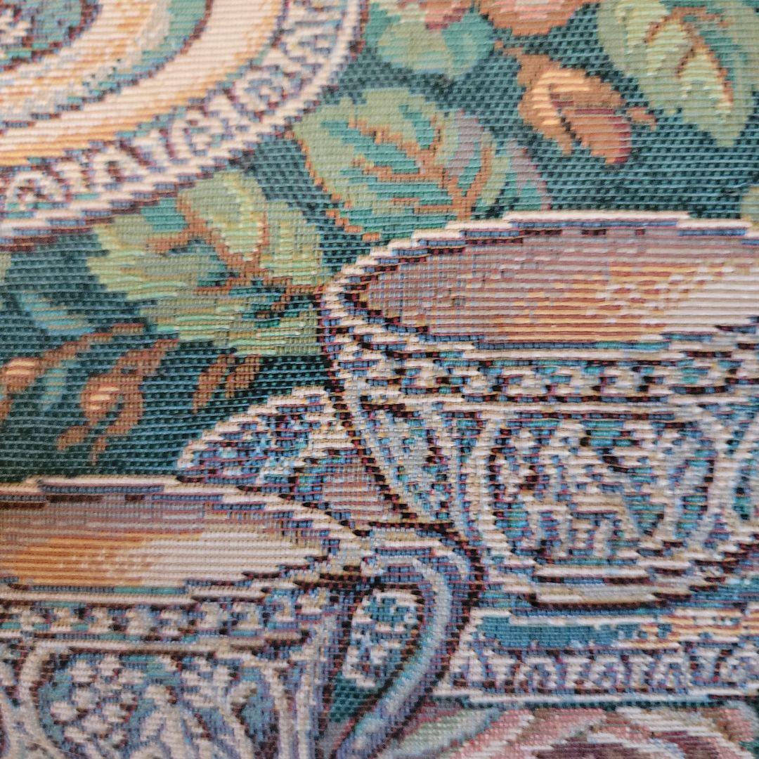 ヴィンテージオットマン　スツール　ゴブラン織り　ティーポット-カップ柄　低タイプ