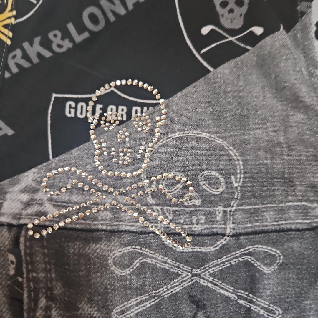 マークアンドロナ 半袖ポロシャツ M インディゴ黒 スワロスカル ドクロ