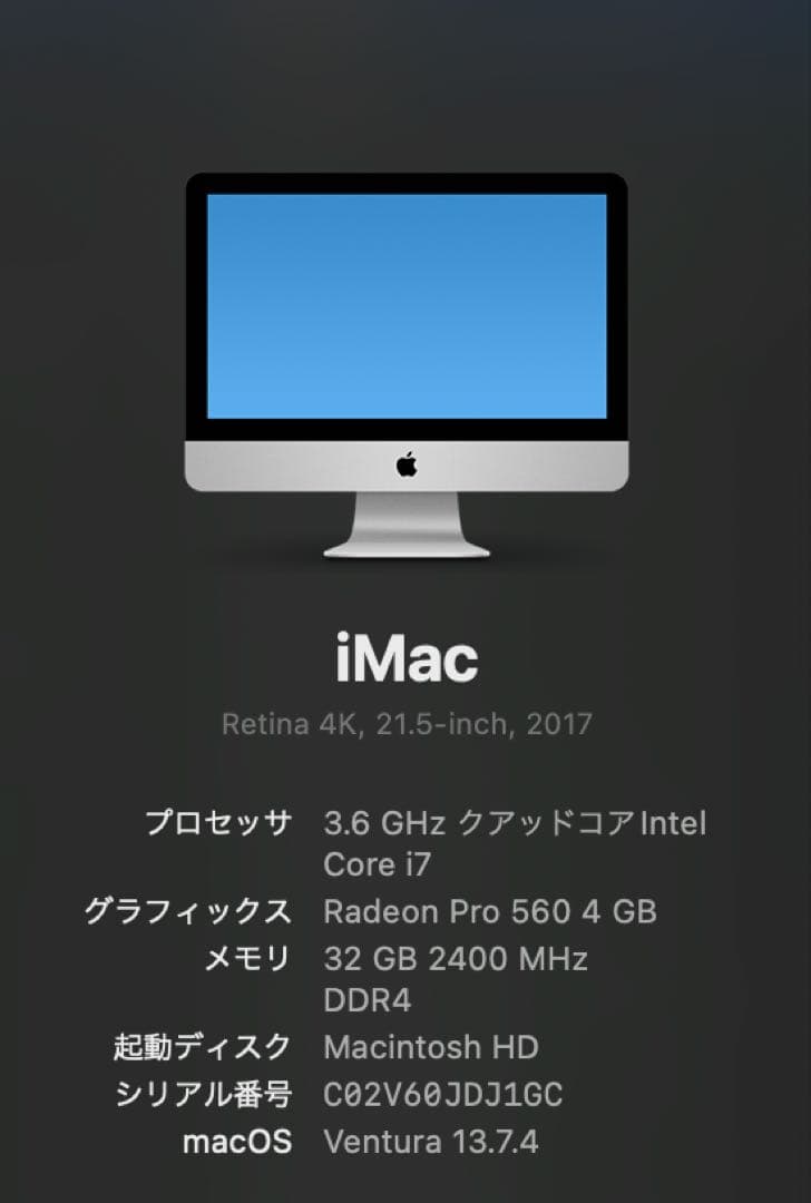 Apple iMac Retina4K 21.5インチ32GB 1TB
