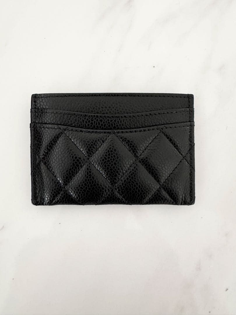 CHANEL カードケース パスケース キャビアスキン ブラック ゴールド金具
