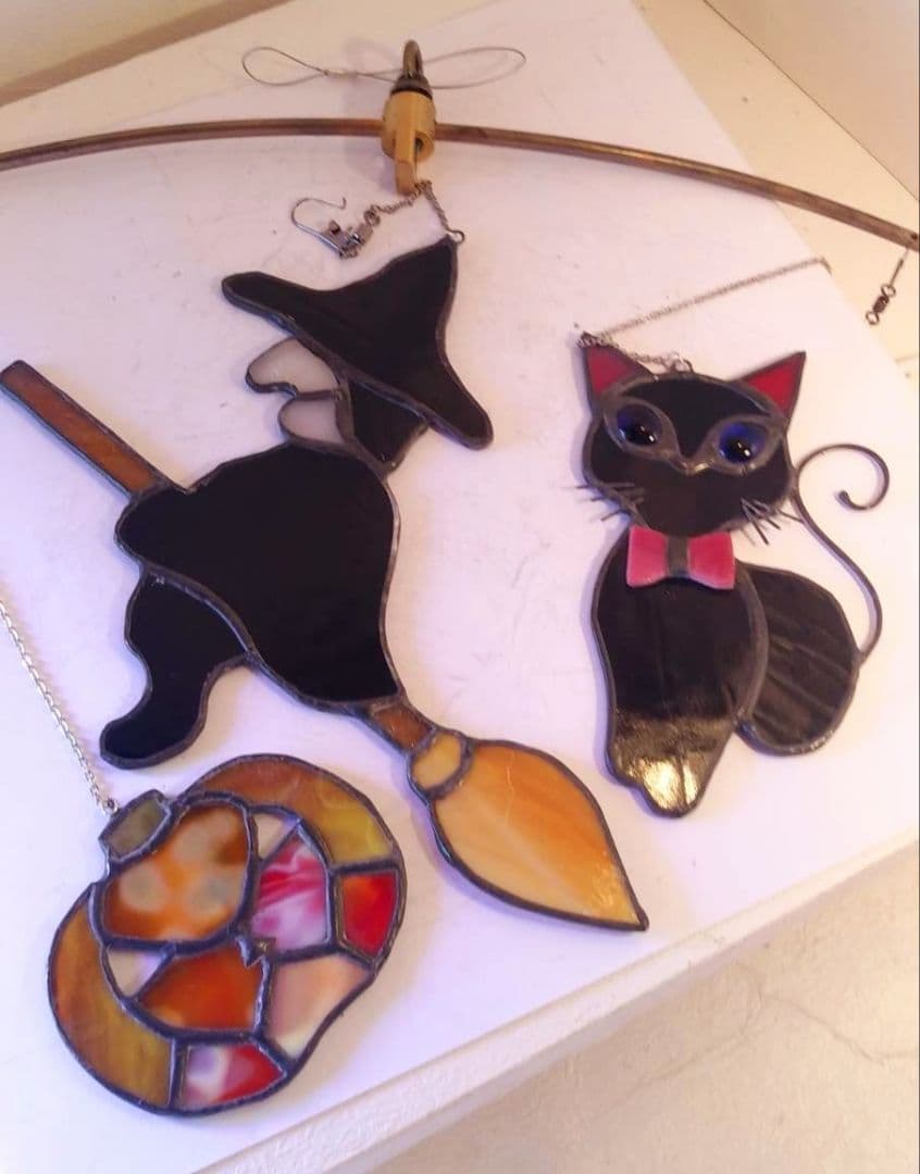 ステンドグラス　ハロウィンモチーフのモビール(よりどり3点)