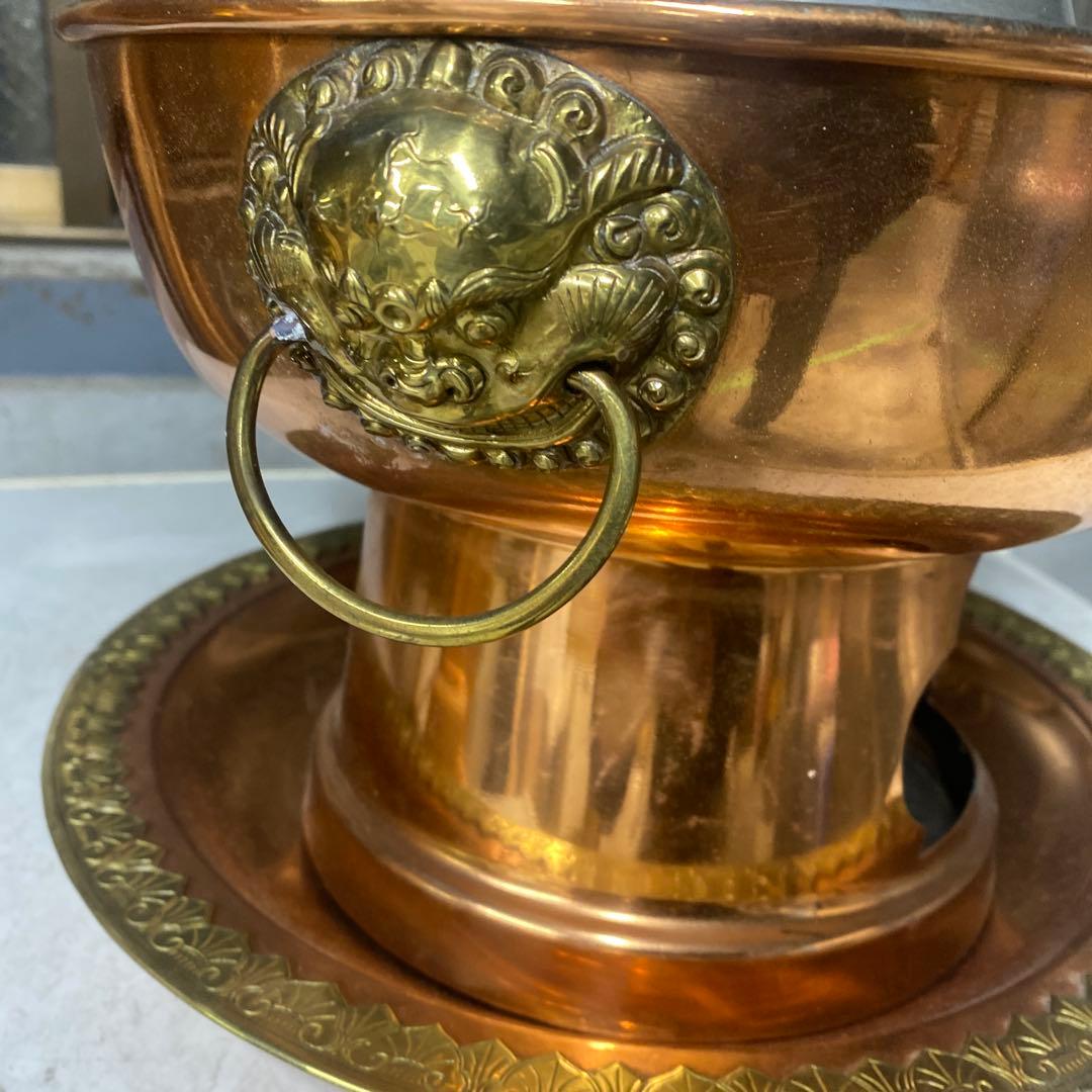 【TS11222】銅製 神仙炉 蝙蝠手 火鍋 しゃぶしゃぶ鍋　直径27cm