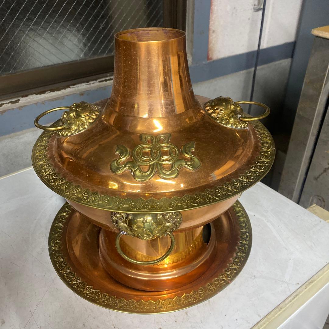 【TS11222】銅製 神仙炉 蝙蝠手 火鍋 しゃぶしゃぶ鍋　直径27cm