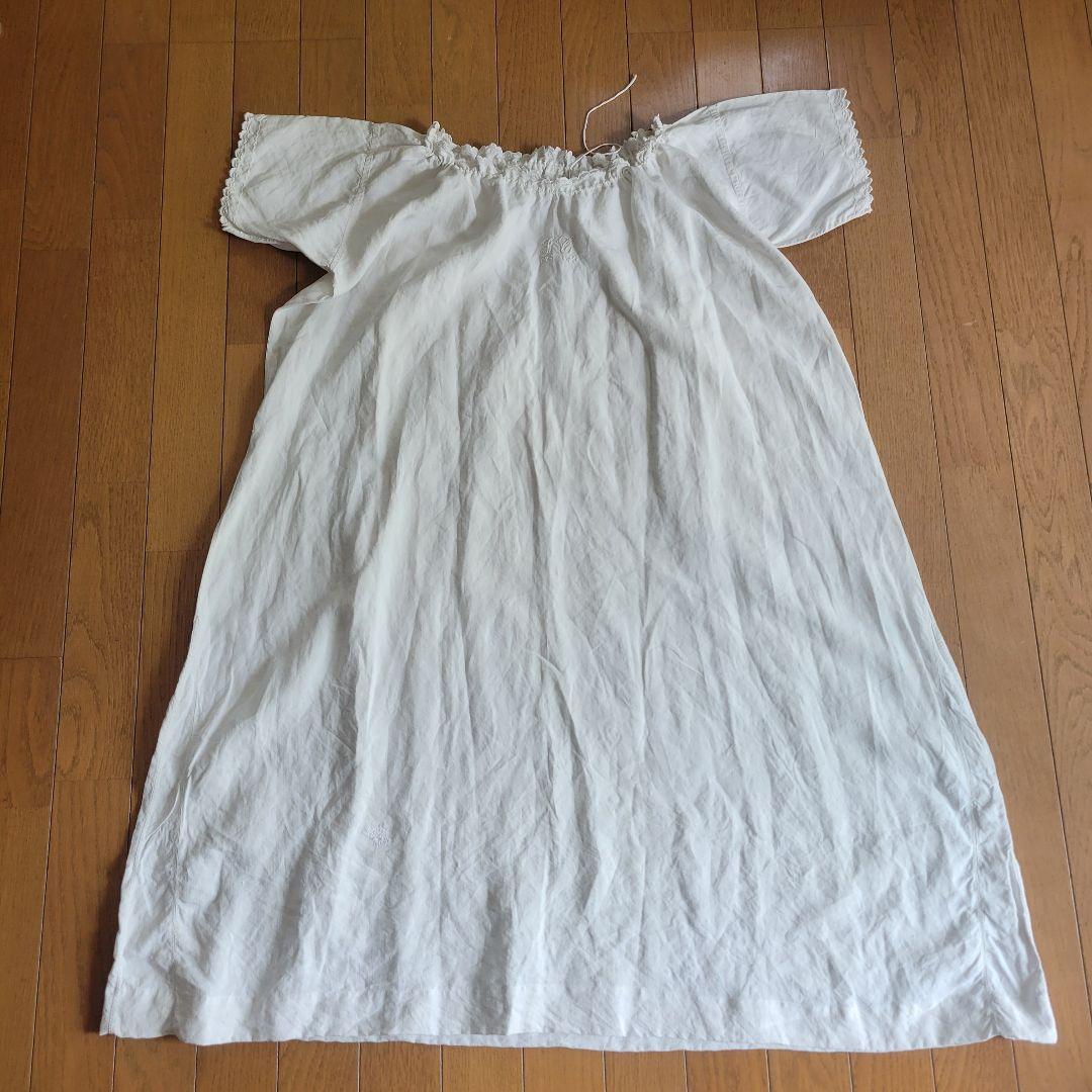 フランス　アンティーク　ワンピース　リネン　D