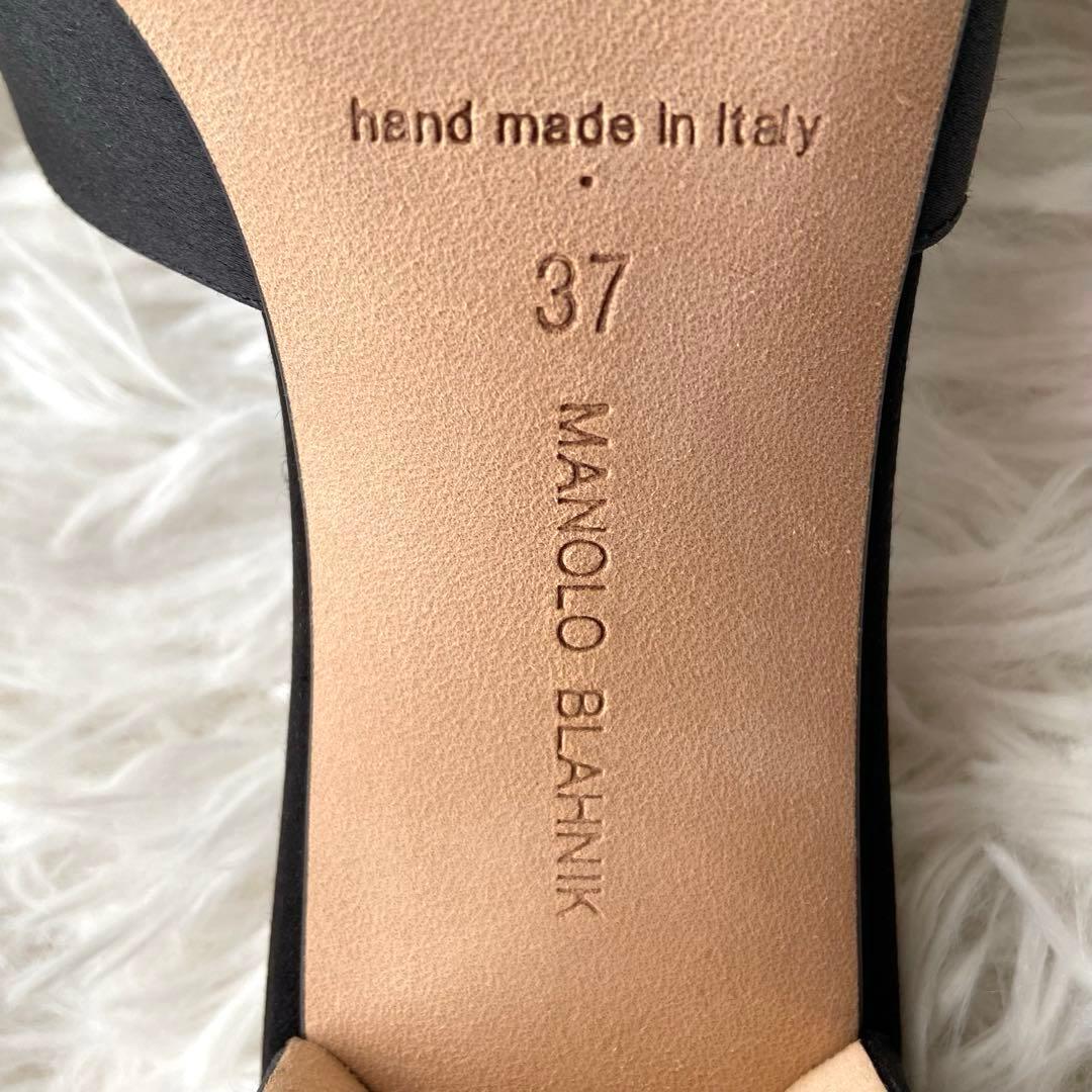 美品✨マノロブラニク サンダル ハンギシ 黒 ビジュー グログランリボン 37