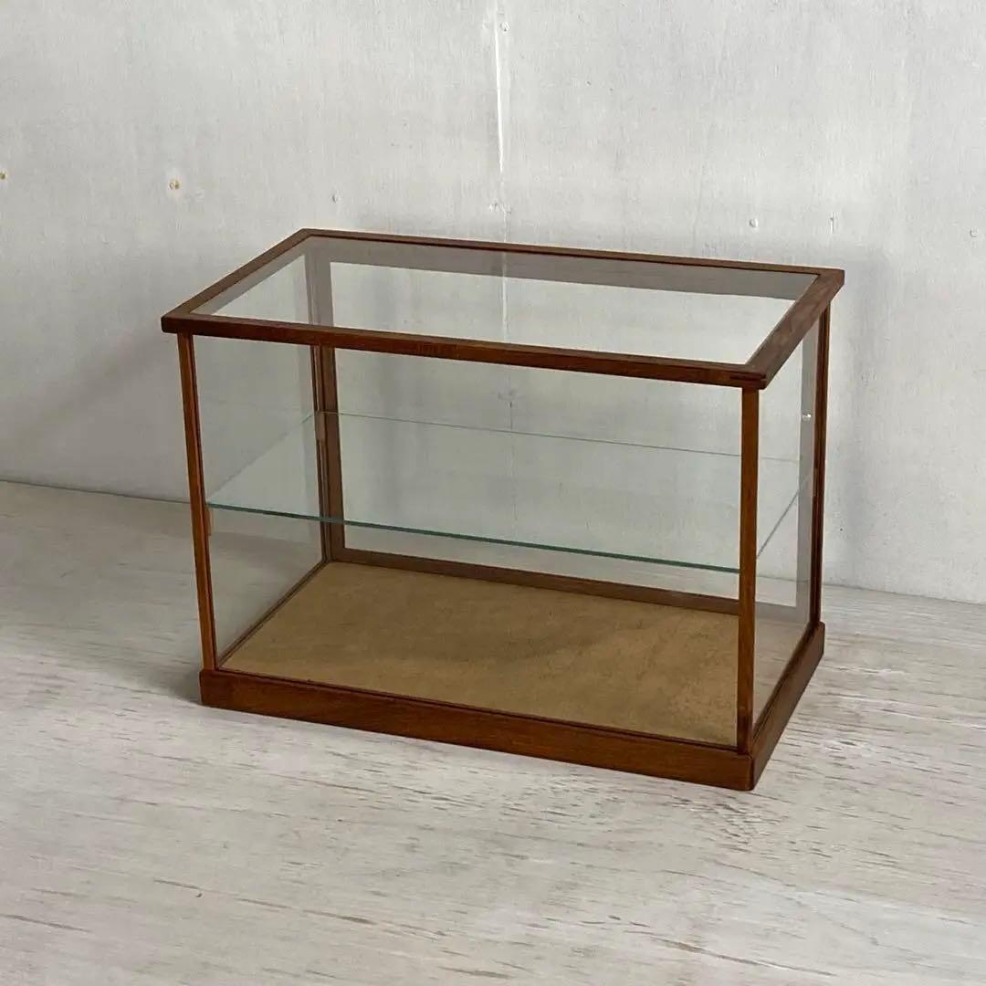 古い木製 ガラスケース 2段 卓上 ショーケース 展示ケース 店舗什器
