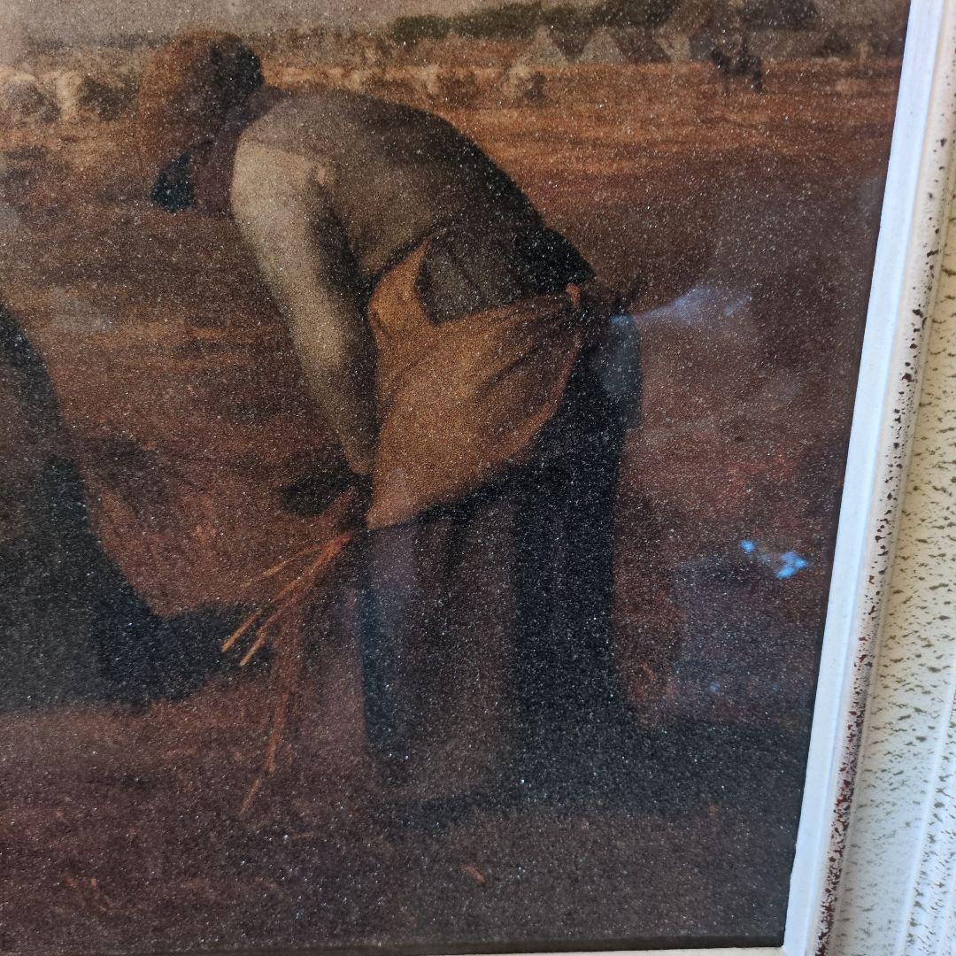 昭和レトロ　水晶絵　フランソワ ミレー 落穂拾い 複製名画 絵画 美術品 壁掛け