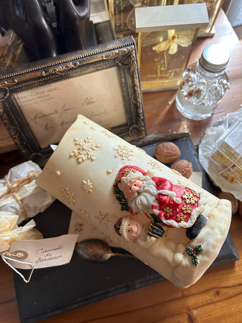 アンティーク風 サンタ スノーマン 雪の結晶 キャンドル ライト 北欧