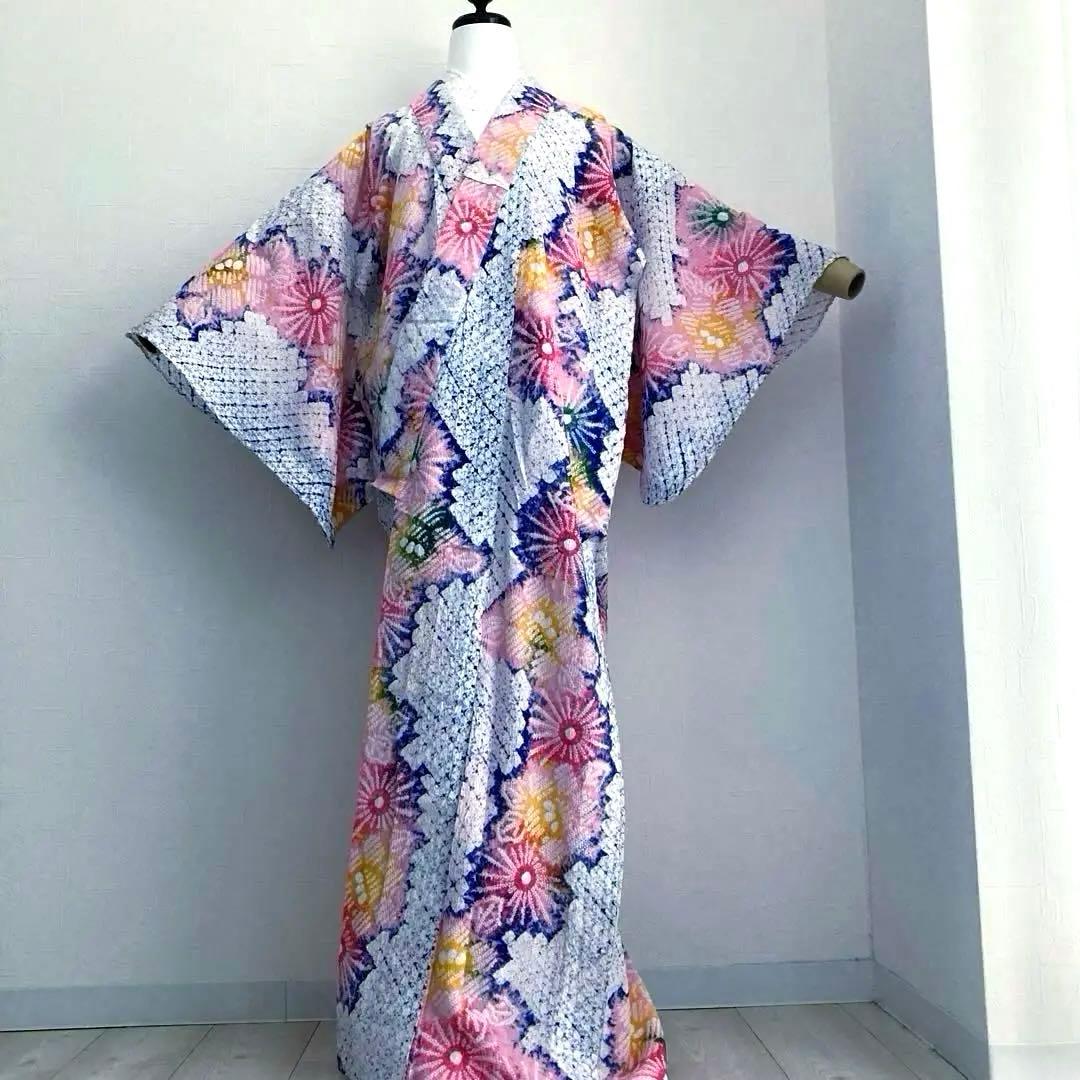 有松絞り・蜘蛛絞り　ますいわ屋　手縫い上質浴衣　花模様　絞り浴衣No.2-180