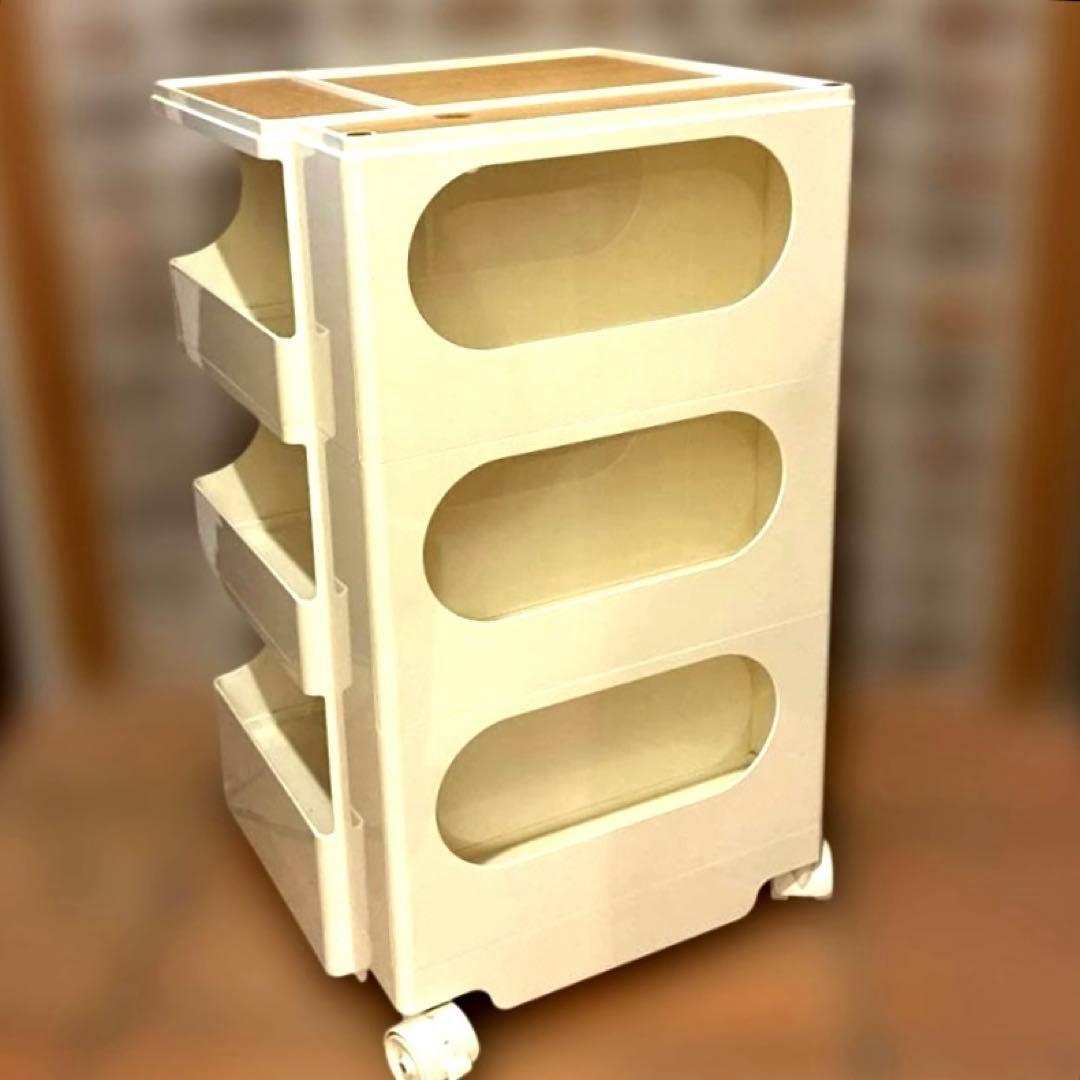 ファイルワゴン 回転式手押し車 2段 3段 5トレイ　専用ウッドトレイ付き