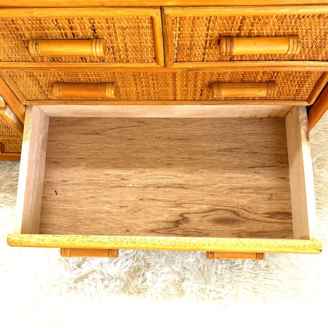 昭和レトロ　ラタンチェスト 4段10杯　籐 ワイド ローチェスト 棚 テレビ台