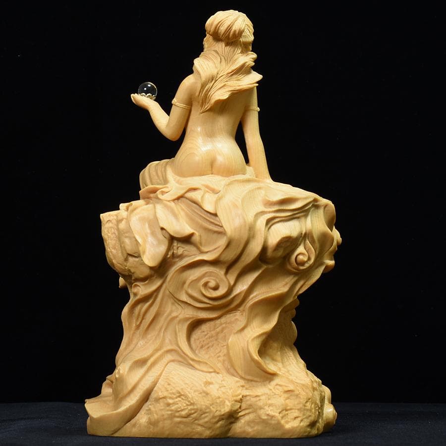 【高さ18cm】水晶宝珠　裸弁天　木彫　美術　仏教　仏像　弁天　弁才天