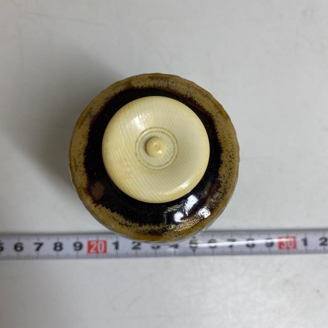 ☆茶3膳所焼 利休瀬戸写茶入 共箱　 高さ約9.5cm 東R8-0213①