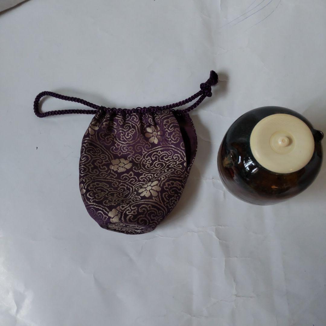 高取焼 亀井楽山 作 耳付茶入 仕覆 定家緞子 茶道具 共箱 茶入 新品 未使用