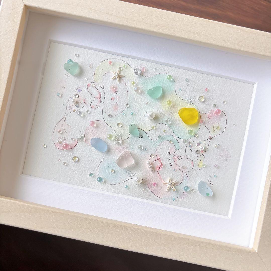 【マーメイド】イラスト　シーグラスアート　水彩画　原画